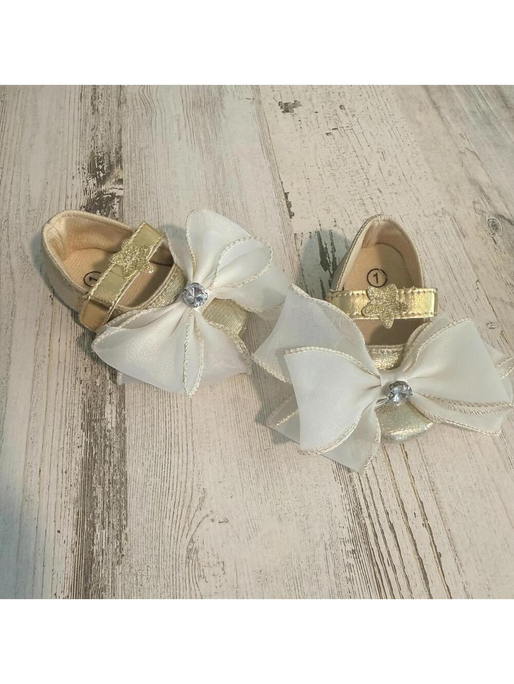 Gold Star Toddler Dress Shoes w/ Oversized Bow Sparkle Size 1